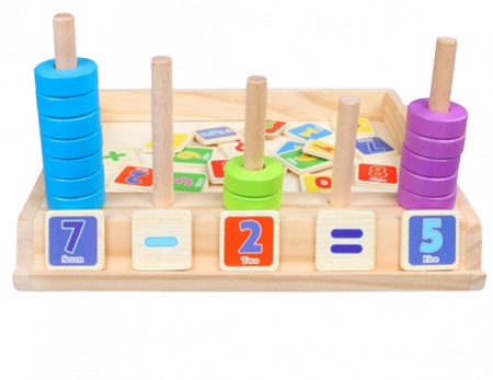 Joc educativ din lemn 2 in 1, Numaratoare, Calcule, operatiuni matematice si mozaic cu inele, Interesting puzzle and counting box,  Montessori, 3 ani+ [5]