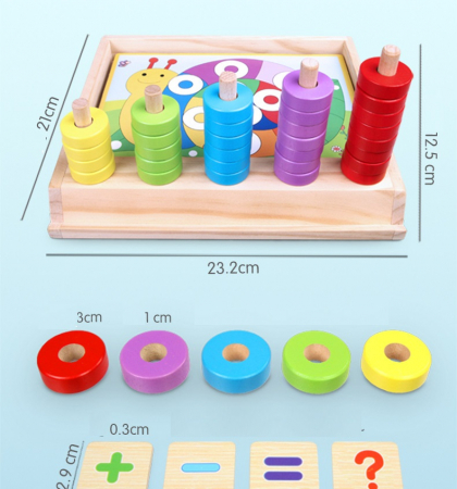 Joc educativ din lemn 2 in 1, Numaratoare, Calcule, operatiuni matematice si mozaic cu inele, Interesting puzzle and counting box,  Montessori, 3 ani+ [6]