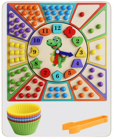 Joc Educativ din Lemn, Ceas Dinozaur, Sortare Culori și Motricitate Fină, Montessori 3 ani+, EduJucarii [3]