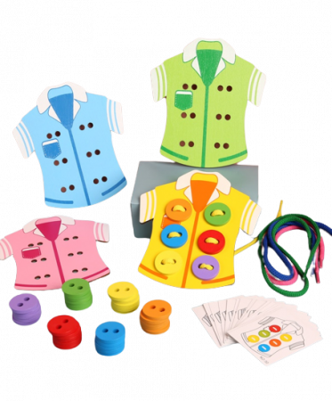 Joc educativ din lemn de snuruit nasturii pe camasa, Montessori, 3 ani+ [5]