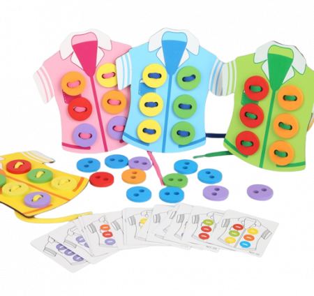 Joc educativ din lemn de snuruit nasturii pe camasa, Montessori, 3 ani+ [6]