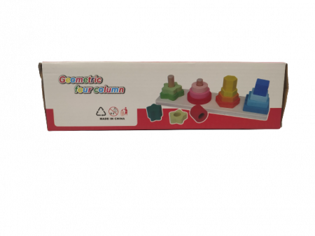 Joc educativ din lemn de sortare, potrivire si stivuire forme geometrice, 4 coloane, 16 forme geometrice, Montessori, 3 ani [5]