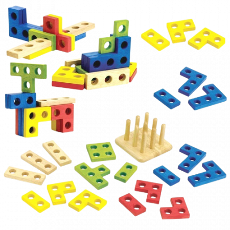 Joc educativ din lemn de sortare, potrivire si stivuire forme geometrice, 9 coloane, 15 forme geometrice, 3 ani, Sortator Montessori din lemn cu forme geometrice [6]