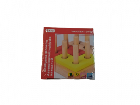 Joc educativ din lemn de sortare, potrivire si stivuire forme geometrice, 9 coloane, 15 forme geometrice, 3 ani, Sortator Montessori din lemn cu forme geometrice [7]