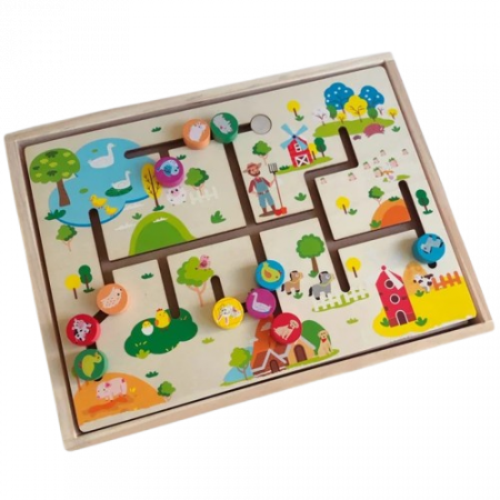 Joc Educativ din Lemn, Labirint cu Animale de la Ferma, Logical Thinking and puzzle Drawing Board, 3 ani+, EduJucarii [2]