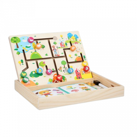 Jucarii educative - Joc Educativ din Lemn, Labirint cu Animale de la Ferma, Logical Thinking and puzzle Drawing Board, 3 ani+, EduJucarii