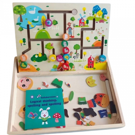 Joc Educativ din Lemn, Labirint cu Animale de la Ferma, Logical Thinking and puzzle Drawing Board, 3 ani+, EduJucarii [3]