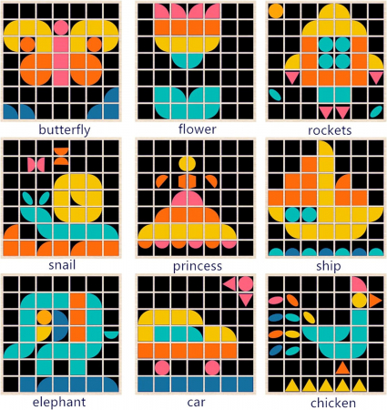 Joc educativ din lemn, multifunctional, Mosaic variety board, Pixel, 184 piese, 3 ani +, EduJucarii [1]