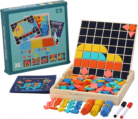 Joc educativ din lemn, multifunctional, Mosaic variety board, Pixel, 184 piese, 3 ani +, EduJucarii [5]