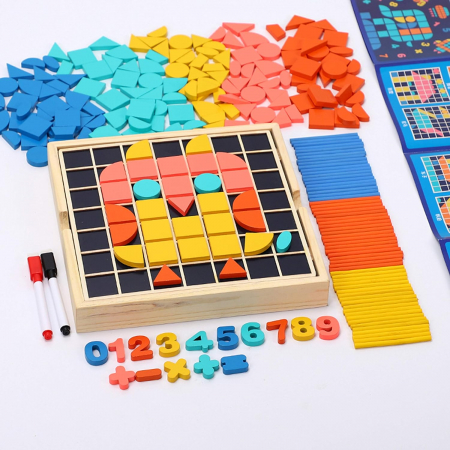 Joc educativ din lemn, multifunctional, Mosaic variety board, Pixel, 184 piese, 3 ani +, EduJucarii [4]