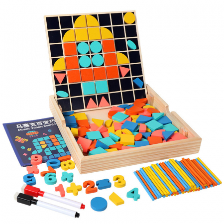 Joc educativ din lemn, multifunctional, Mosaic variety board, Pixel, 184 piese, 3 ani +, EduJucarii [2]