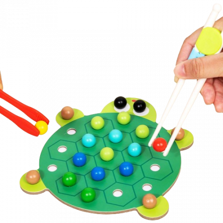 Joc educativ Montessori din lemn, Pincer Bead Game, Broasca, pentru memorie, potrivire si sortare, 3 ani +, EduJucarii [5]
