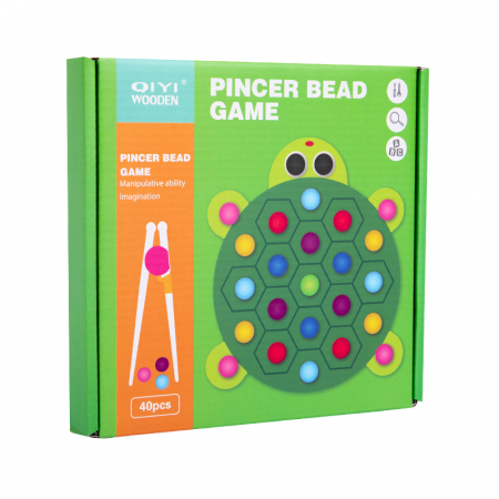 Joc educativ Montessori din lemn, Pincer Bead Game, Broasca, pentru memorie, potrivire si sortare, 3 ani +, EduJucarii [9]