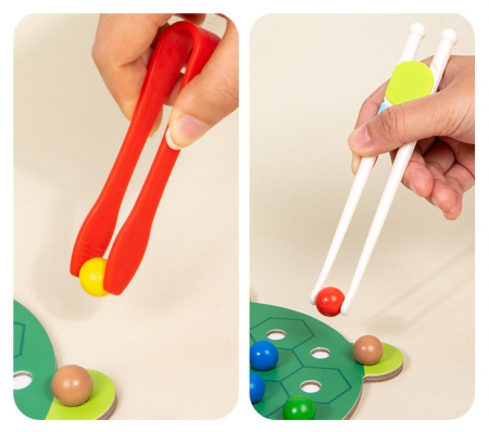 Joc educativ Montessori din lemn, Pincer Bead Game, Broasca, pentru memorie, potrivire si sortare, 3 ani +, EduJucarii [7]