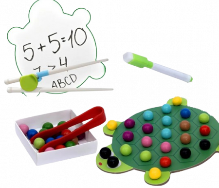 Joc educativ Montessori din lemn, Pincer Bead Game, Broasca, pentru memorie, potrivire si sortare, 3 ani +, EduJucarii [3]