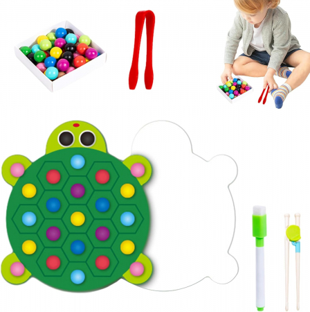 Joc educativ Montessori din lemn, Pincer Bead Game, Broasca, pentru memorie, potrivire si sortare, 3 ani +, EduJucarii [6]