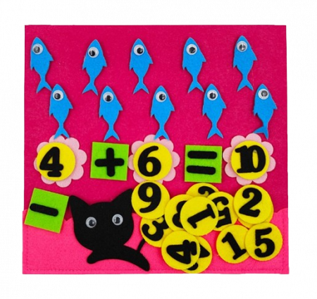 Jocuri de memorie, inteligenta si asociere - Joc educativ montessori,  numere, prescolari fetru, Pisica, 26 x 24 cm, 3 ani+, Edujucarii