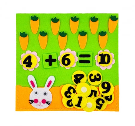 Jocuri de memorie, inteligenta si asociere - Joc educativ montessori,  numere, prescolari fetru, Iepure, 26 x 24 cm, 3 ani+, Edujucarii