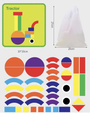 Joc educativ Montessori, Tangram cu 40 piese geometrice multicolore din lemn, + 3 ani [5]