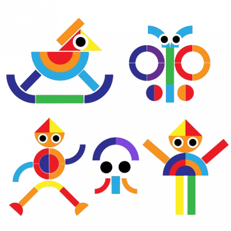 Joc educativ Montessori, Tangram cu 40 piese geometrice multicolore din lemn, + 3 ani [3]