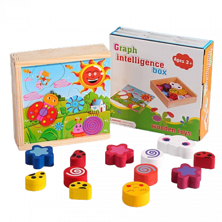 Joc educativ, Puzzle din lemn cu 18 piese inserabile, Graph Intelligence box, 3 ani+, Edujucarii [9]