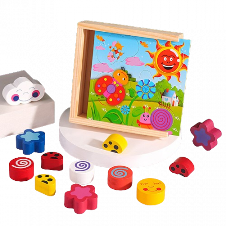 Joc educativ, Puzzle din lemn cu 18 piese inserabile, Graph Intelligence box, 3 ani+, Edujucarii [4]