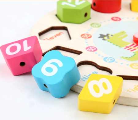 Joc Educativ si Distractiv din lemn, ceas cu jetoane puzzle, Montessori, + 3 ani, Edujucarii [3]