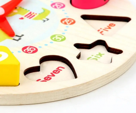 Joc Educativ si Distractiv din lemn, ceas cu jetoane puzzle, Montessori, + 3 ani, Edujucarii [6]