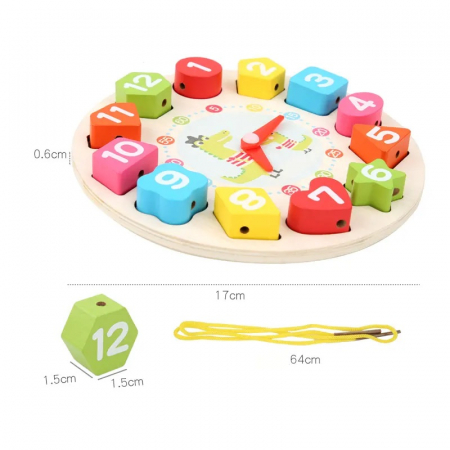 Joc Educativ si Distractiv din lemn, ceas cu jetoane puzzle, Montessori, + 3 ani, Edujucarii [2]