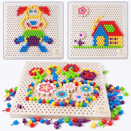 Joc Educativ si Distractiv din lemn, Mozaic Pixel cu Carticica modele, Multicolor, 257 piese, + 3 ani, Edujucarii [3]