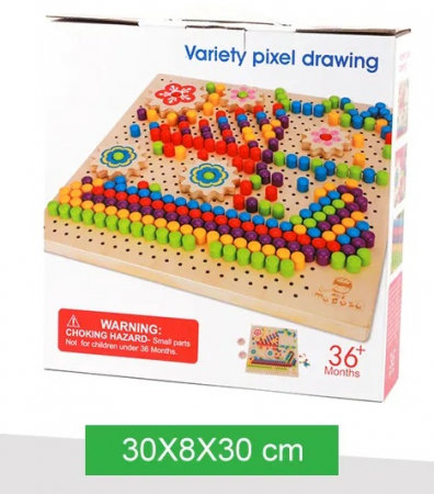 Joc Educativ si Distractiv din lemn, Mozaic Pixel cu Carticica modele, Multicolor, 257 piese, + 3 ani, Edujucarii [6]