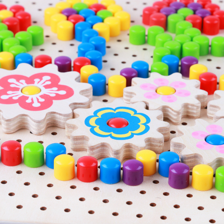 Joc Educativ si Distractiv din lemn, Mozaic Pixel cu Carticica modele, Multicolor, 257 piese, + 3 ani, Edujucarii [1]