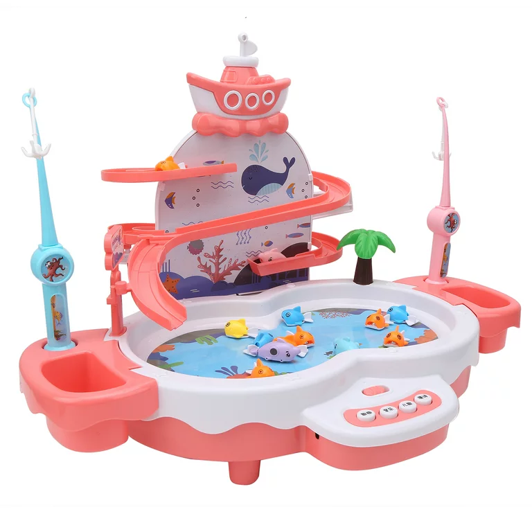 Joc interactiv de pescuit, muzical, 3 in 1 cu pista pentru pestisori, parc oceanic de pescuit, 3 ani, roz - EDUJUCARII [1]