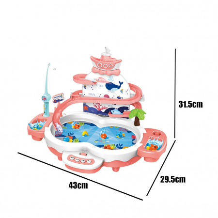 Joc interactiv de pescuit, muzical, 3 in 1 cu pista pentru pestisori, parc oceanic de pescuit, 3 ani, roz - EDUJUCARII [3]