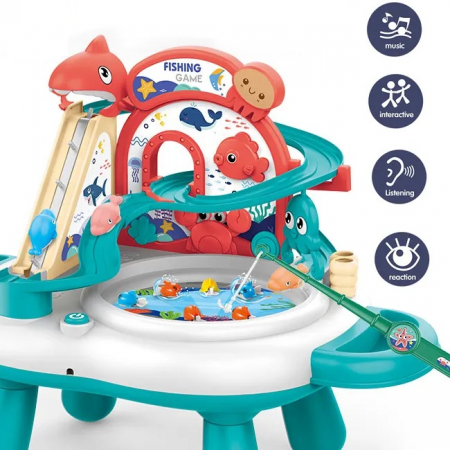 Joc interactiv de pescuit, muzical, 3 in 1 cu pista pentru pestisori, parc oceanic de pescuit si scara de alpinism pentru pestisori, 3 ani, turcoaz - EDUJUCARII [1]