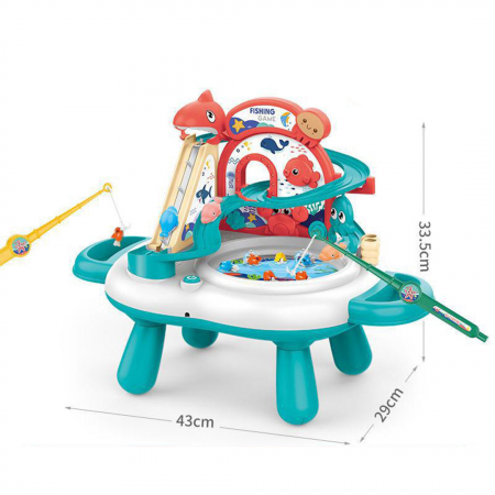Joc interactiv de pescuit, muzical, 3 in 1 cu pista pentru pestisori, parc oceanic de pescuit si scara de alpinism pentru pestisori, 3 ani, turcoaz - EDUJUCARII [3]
