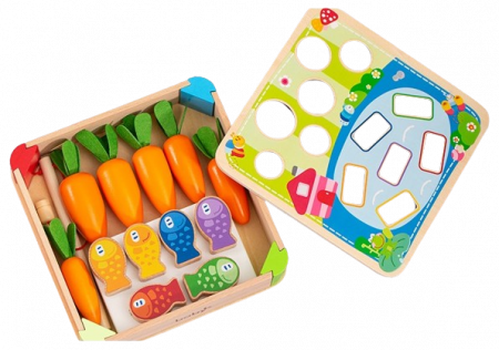 Joc interactiv din lemn, culege morcovi si pescuieste, Montessori, pentru motricitate fina si potrivirea formelor,  2 ani +, EduJucarii [7]