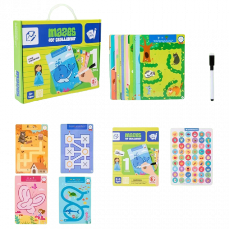 Joc Labirinturi cu 25 de Planse Reutilizabile, educative, Nivel 1, 3 ani+ [0]
