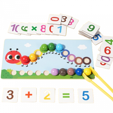 Jucarii educative - Joc Logaritmic  Omida de sortare, indemanare, asociere culori si operatii matematice, bile colorate din lemn, Joc tip Montessori, 3 ani+, EduJucarii