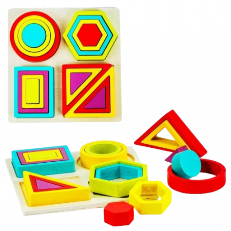 Joc logic de potrivire forme geometrice Shape and Ferrule, Montessori, lemn, 3 ani+, EduJucarii [0]