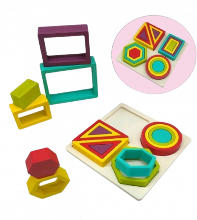 Joc logic de potrivire forme geometrice Shape and Ferrule, Montessori, lemn, 3 ani+, EduJucarii [1]