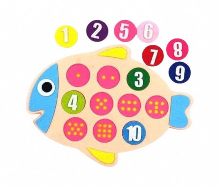 Jocuri de memorie, inteligenta si asociere - Joc educativ montessori,  numere, prescolari fetru, Peste, 25 x 18.5 cm, 3 ani+, Edujucarii