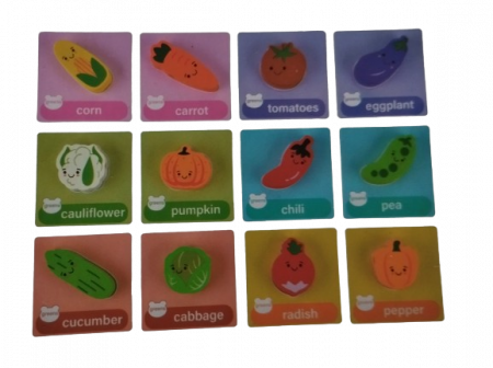 Joc Montessori de echilibru si insiruire cu carduri de asociere, 12 piese de lemn pentru stivuire, Balanced Stacking Beading, Legume, 3 ani, EduJucarii [4]