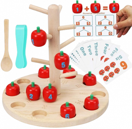Joc Montessori de Matematica si Indemanare, Pomul cu Mere, 10 mere, 10 cartonase, 3 ani+, EduJucarii [3]