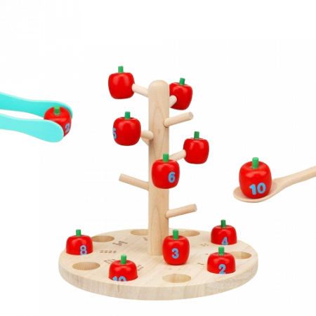 Joc Montessori de Matematica si Indemanare, Pomul cu Mere, 10 mere, 10 cartonase, 3 ani+, EduJucarii [1]