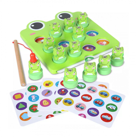 Joc montessori de memorie, inteligenta si pescuit, 12 Broscute magnetice, Fishing frog memory game [4]