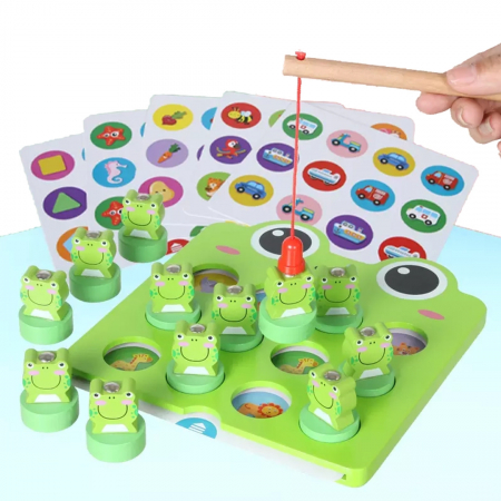 Joc montessori de memorie, inteligenta si pescuit, 12 Broscute magnetice, Fishing frog memory game [0]