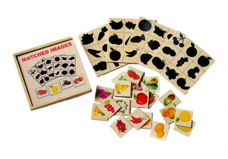 Joc educativ de asociere si memorie, Montessori,  Jocul Umbrelor cu fructe si legume, 36 piese, lemn, Matching game,  3 ani+, EduJucarii [0]