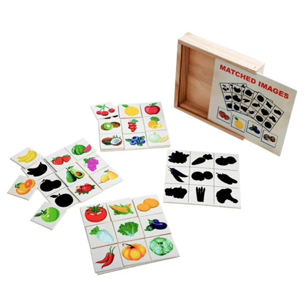 Joc educativ de asociere si memorie, Montessori,  Jocul Umbrelor cu fructe si legume, 36 piese, lemn, Matching game,  3 ani+, EduJucarii [2]