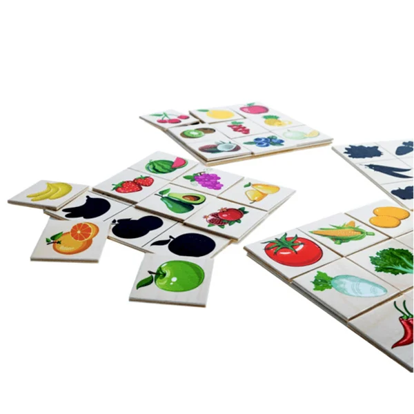 Joc educativ de asociere si memorie, Montessori,  Jocul Umbrelor cu fructe si legume, 36 piese, lemn, Matching game,  3 ani+, EduJucarii [3]